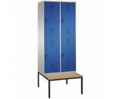 Vestiaire EVOLO à deux étages, avec banc 2 compartiments, 2 casiers chacun, largeur compartiments 400 mm ,CP