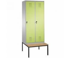 Vestiaire EVOLO, avec banc 2 compartiments, largeur compartiments 400 mm ,CP