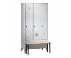 Vestiaire avec banc frontal portes à parois pleines, largeur compartiments 300 mm, 3 compartiments ,Wolf