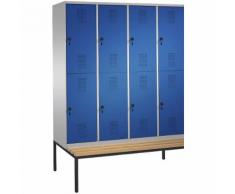 Vestiaire EVOLO à deux étages, avec banc 4 compartiments, 2 casiers chacun, largeur compartiments 400 mm ,CP