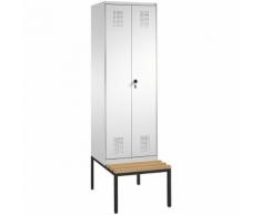 Vestiaire EVOLO, à portes fermant l'une contre l'autre, avec banc 2 compartiments, largeur compartiments 300 mm ,CP