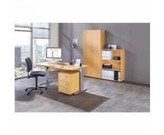 MULTI - Bureau complet 1 bureau, 1 rayonnage, 1 caisson roulant, 1 armoire de bureau, siège pivotant noir