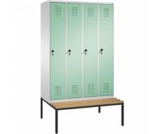 Vestiaire EVOLO, avec banc 4 compartiments, largeur compartiments 300 mm ,CP