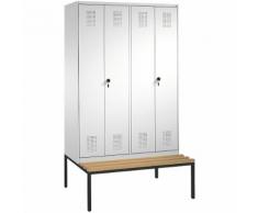 Vestiaire EVOLO, à portes fermant l'une contre l'autre, avec banc 4 compartiments, largeur compartiments 300 mm ,CP