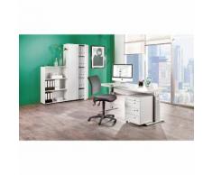 MULTI - Bureau complet 1 bureau, 1 rayonnage, 1 caisson roulant, 1 armoire de bureau, siège pivotant noir