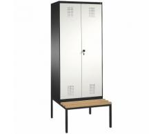 Vestiaire EVOLO, à portes fermant l'une contre l'autre, avec banc 2 compartiments, largeur compartiments 400 mm ,CP