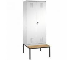 Vestiaire EVOLO, à portes fermant l'une contre l'autre, avec banc 2 compartiments, largeur compartiments 400 mm ,CP