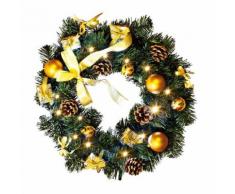 WREATH-Couronne Sapin Boules et Rubans LED 40cm Dor Xmas Living Glass