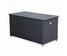 Coffre de jardin Cassapanca noir en résine tressée 170x82cm, malle de rangement de coussins avec