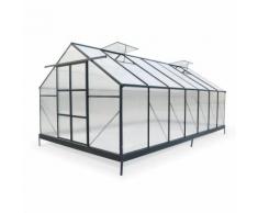 Grande serre de jardin PEUPLIER premium noire en polycarbonate 12m² avec base, 4 lucarnes de toit,