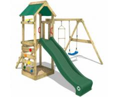 WICKEY Aire de jeux FreeFlyer Portique de jeux en bois Maison d'enfants avec balançoire - vert