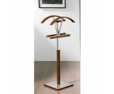 Valet de Nuit double Noyer en hêtre massif avec plateau porte objets sur socle carre, 34 x 47 x 110