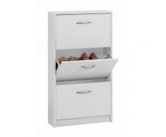 Meuble à chaussures 3 tiroirs abattants pour 6 paires coloris blanc - Dim : L 58,5 X H 104,5 X P 17