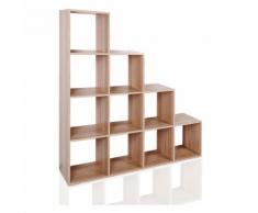 Étagère 10 cases Couleur chêne Meuble escalier Diviseur de pièce Bibliothèque Séparation Rangement