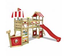 WICKEY Aire de jeux StormFlyer Portique de jeux en bois Tour d'escalade avec balançoire et
