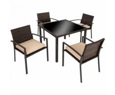 Salon de Jardin 4 Chaises 1 Table en Résine Tressée Marron