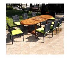ensemble de jardin table en teck et chaises en résine tressée - 8 places