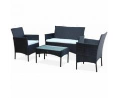 Ensemble de jardin en résine tressée, salon 4 places noir Noir fauteuil Moltès