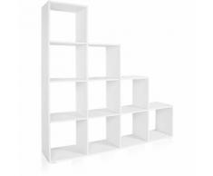 Étagère 10 cases Blanc Meuble escalier Diviseur de pièce Bibliothèque Séparation Rangement