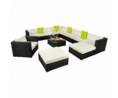 Salon de jardin LAS VEGAS - 9 Fauteuils, 2 Tabourets, 1 Table en Résine Tressée en aluminium +