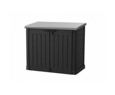 Coffre en résine de jardin multifonctions Noir & Gris - 1200L Toit plat SIO MAX (avec vérins)