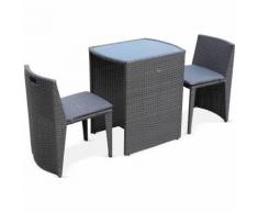 Salon de jardin en résine tressée gris encastrable Doppio, pour balcon et terrasse
