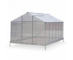 Serre de jardin 9 m² - Bouleau 9m² - en polycarbonate avec base, 2 lucarnes de toit, gouttière,