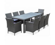 Salon de jardin Tavola 8 Gris en résine tressée, table d'extérieur 195cm avec 8 fauteuils
