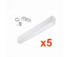 Réglette Lumineuse LED 120cm 24W Suspendue ALU (Pack de 5) - couleur eclairage : Blanc Froid 6000K - 8000K