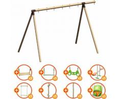 Portique bois évolutif TRIGANO 2,50 m. 5 enfants - 9 agrès inclus