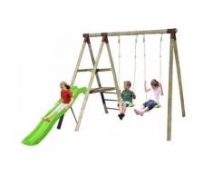 Promo - PORTIQUE EN BOIS TRIGANO 2,50 M. + TOBOGGAN. 3 ENFANTS.