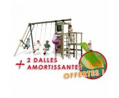 PORTIQUE BOIS TRIGANO KANGA AVEC TOBOGGAN + DALLES AMORTISSANTES OFFERTES.