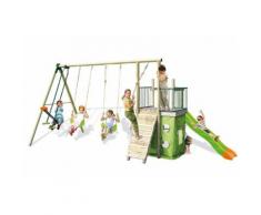 Promo - PORTIQUE BOIS ET MÉTAL KIMBO STEELWOOD AVEC TOBOGGAN TRIGANO. 9 ENFANTS.