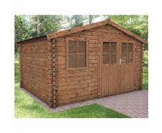 Abri de jardin en bois SATURNE 10,6 m² - 28 mm traité teinté marron
