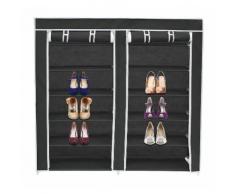 Penderie, Armoire, 2 portes, placard à chaussures, 114 x 110 x 28 cm, Noir, Matériau: Tubes en