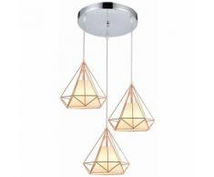 Suspension industrielle Cage forme Diamant, Lampe Plafonnier Abat-Jour Corde Ajustable Contemporain