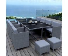 MUNGA 12 Places - Ensemble encastrable salon / table de jardin résine tressée-Gris/Gris Clair