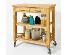 Chariot de Cuisine en bois d'hévéa Kitchen Trolley Desserte roulante avec deux étagères FKW24-N
