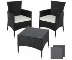 Salon de jardin LUCERNE - 2 Chaises Fauteuils et 1 Table en Résine Tressée Noir