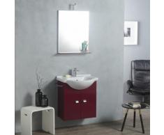 MEUBLE LAVABO SUSPENDU AVEC MIROIR APPLIQUE ROUGE BORDEAUX 58CM
