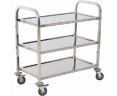 Chariot de service desserte de cuisine à roulettes 3 étagères 85L x 45l x 90H cm acier inox. chromé