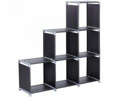 Etagère de 6 Casiers Bibliothèque Escalier tissu non-tissé 106 x 32 x 110cm Noir LSN63H