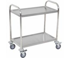 Chariot de service desserte de cuisine à roulettes 2 étagères 71L x 41l x 81H cm acier inox. chromé