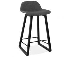 Tabouret snack mi-hauteur 'BALTIK MINI' en tissu gris et pieds en bois noir