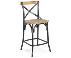 Tabouret snack mi-hauteur 'COTTAGE MINI' en bois finition Noyer effet vieilli noir