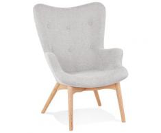 Fauteuil à oreille 'ROBY' en tissu gris et pieds en bois