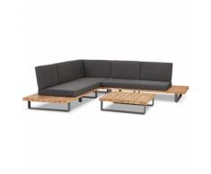 Salon de jardin design en angle 'PENINSULA' en tissu gris et bois massif