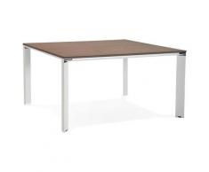 Table de réunion / bureau bench 'XLINE SQUARE' en bois finition Noyer et métal blanc - 140x140 cm