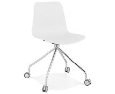 Chaise design de bureau 'SLIK' blanche sur roulettes