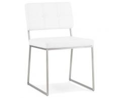 Chaise design capitonnée 'LEON' en matière synthétique blanche